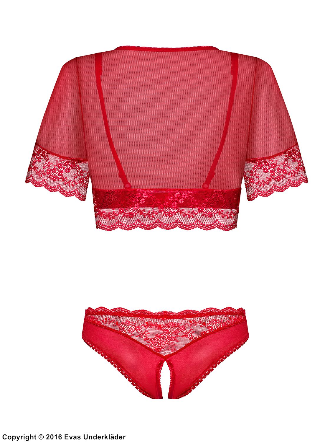 Sexy lingerie set, transparent lace, open cups, open crotch